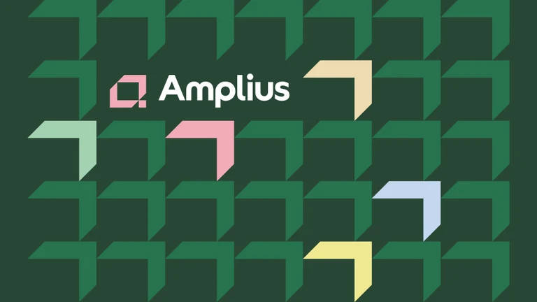 Amplius name and log within a pattern of chevrons