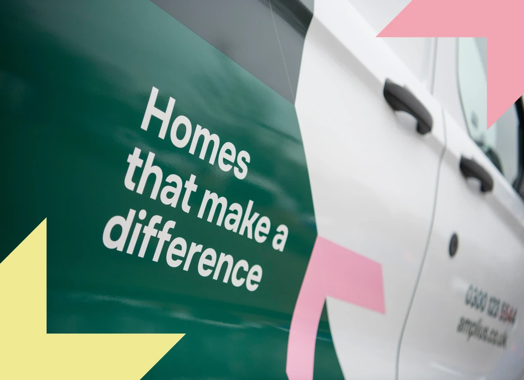 The words Homes that make a difference printed on the side of an Amplius van
