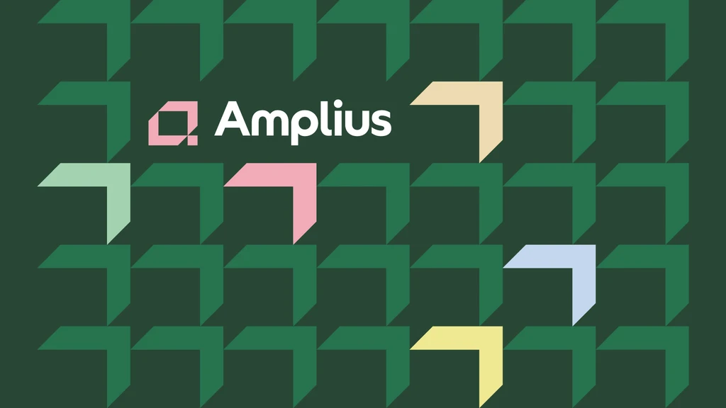 Amplius name and log within a pattern of chevrons